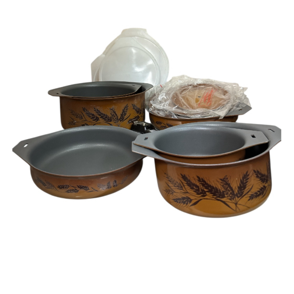 Vintage Multi ware Multiware 60's 70's Pots & Pans 6 Pc Set Brown Wheat Cookware